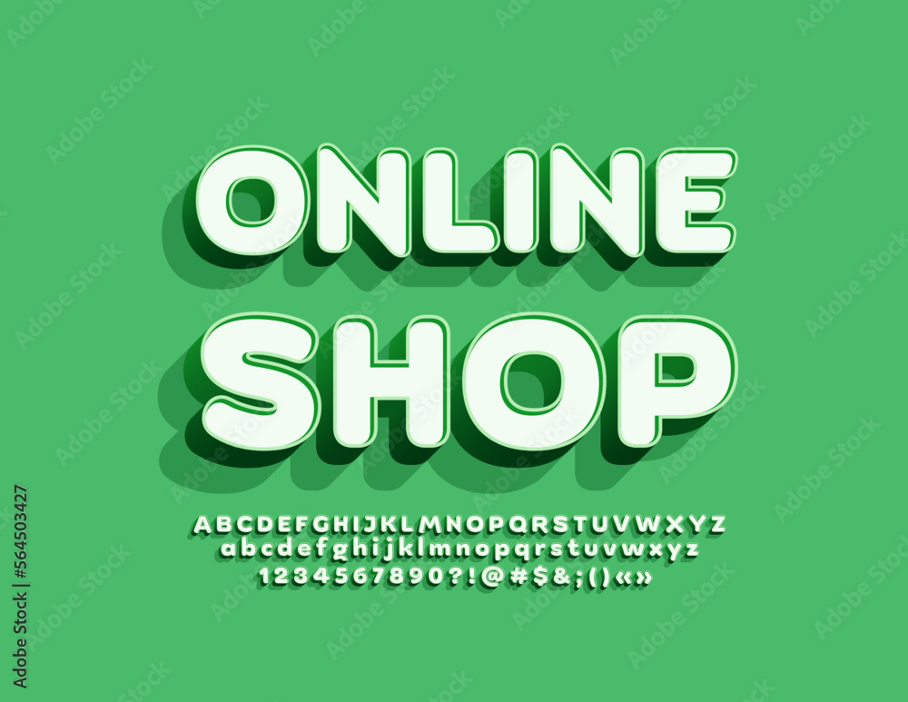 Vector artistic Sign Online Shop with Stylish 3D Font. Retro style Alphabet Letters and Numbers Vector artistic Sign Online Shop with Stylish 3D Font. Retro style Alphabet Letters and Numbers