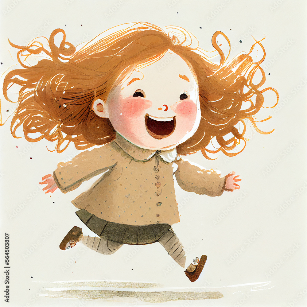 Cartoon. cute little girl laughing and having fun. generative ai Cartoon. cute little girl laughing and having fun. generative ai