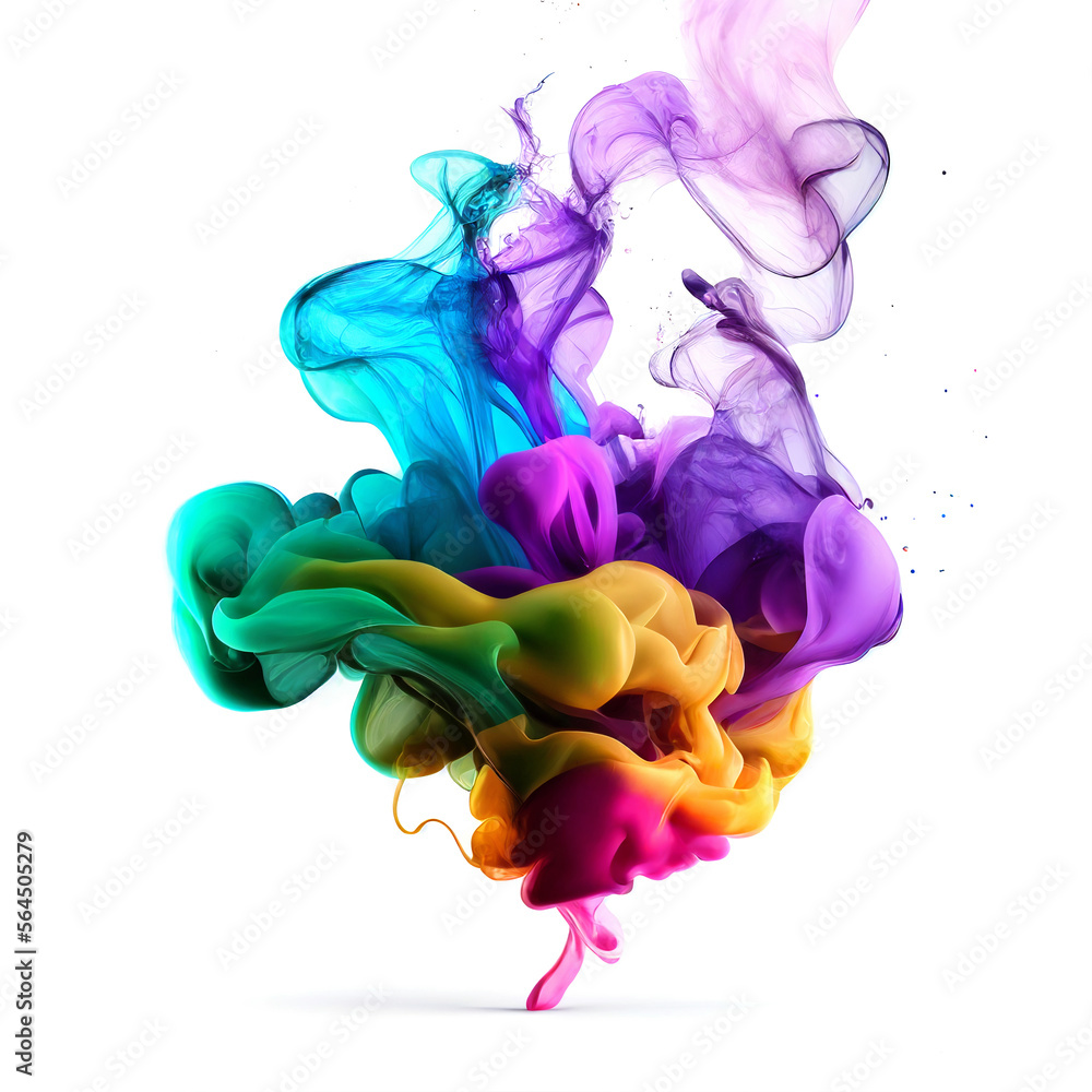 Obraz premium Abstract colorful swoosh background with swirling waves of smoke or paint on white background. Generative AI