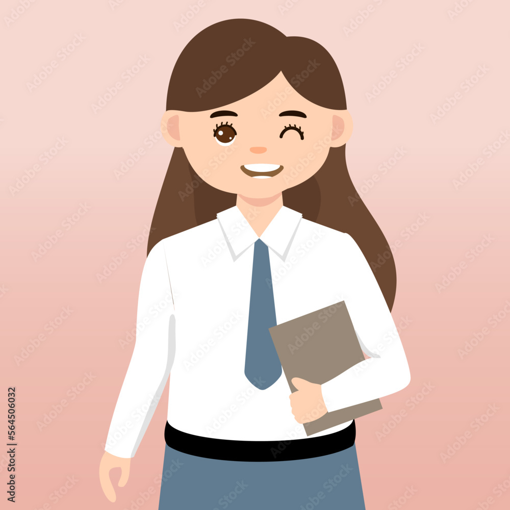 Cute Senior High School Boy Girl Wearing Gray and White Uniform Cartoon Vector Illustration. Portrait of an Senior High School student. School students children with backpacks, books, macbook. Cute Senior High School Boy Girl Wearing Gray and White Uniform Cartoon Vector Illustration. Portrait of an Senior High School student. School students children with backpacks, books, macbook.