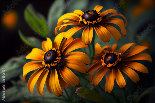 Beautiful Black-Eyed Susans flower on a garden and  bokeh background  photo