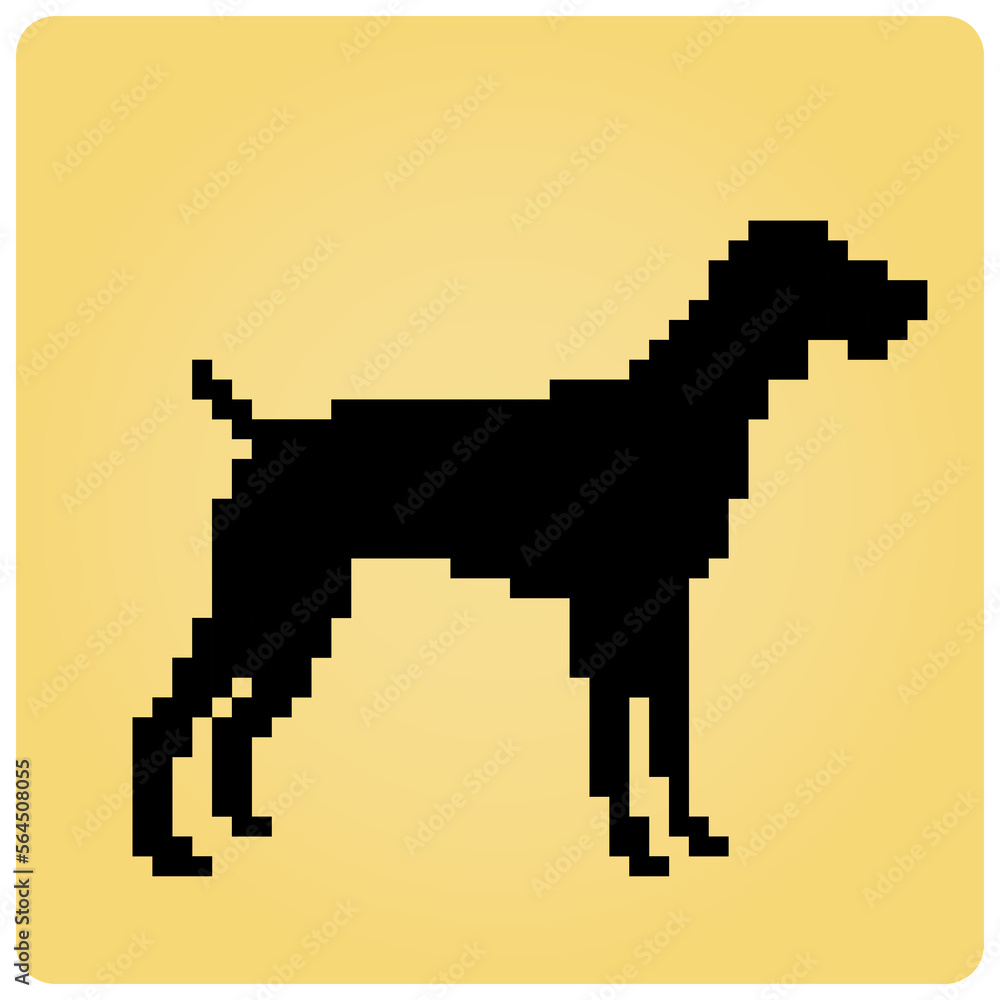8 bit pixels dog silhouette. Animal pixels for asset games or Cross Stitch patterns in vector illustrations.