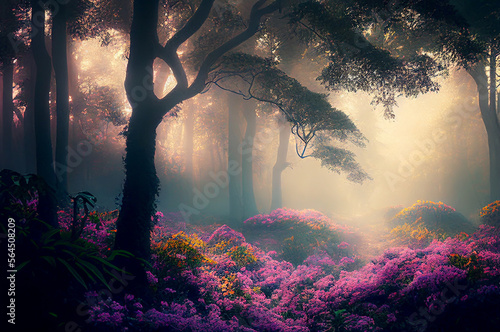magical misty morning in the forest