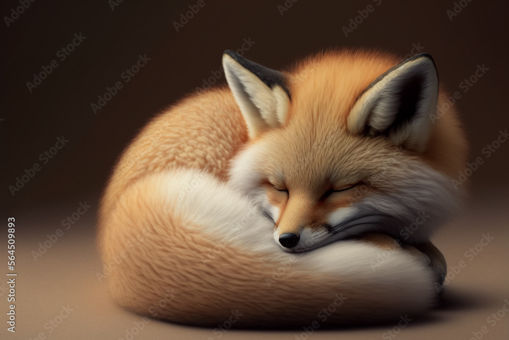 Fototapeta premium Little fox sleep. AI generated Illustration