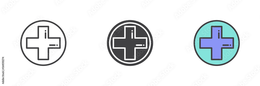 Medical cross different style icon set Medical cross different style icon set