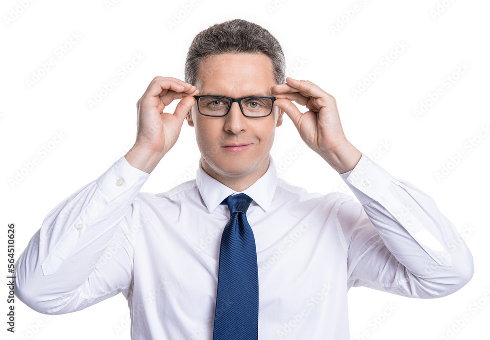 caucasian man see in eyewear isolated on white. man see in eyewear at studio. caucasian man see in eyewear isolated on white. man see in eyewear at studio.