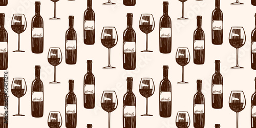 wine bottles and glasses Seamless background. pattern for web, poster, textile, print and other design.