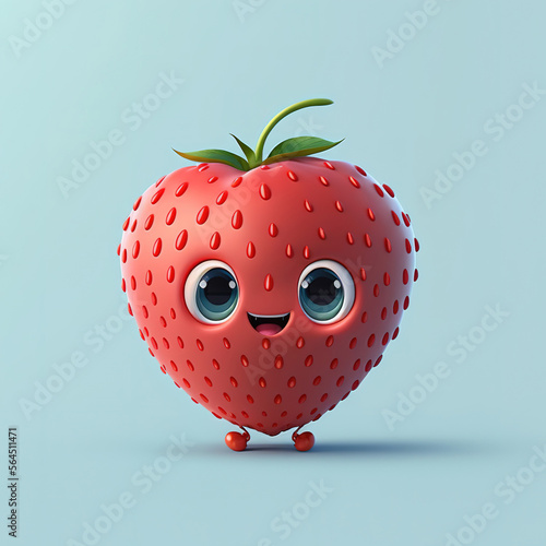 Cute Happy Strawberry Character Cartoon 3D. Generative AI