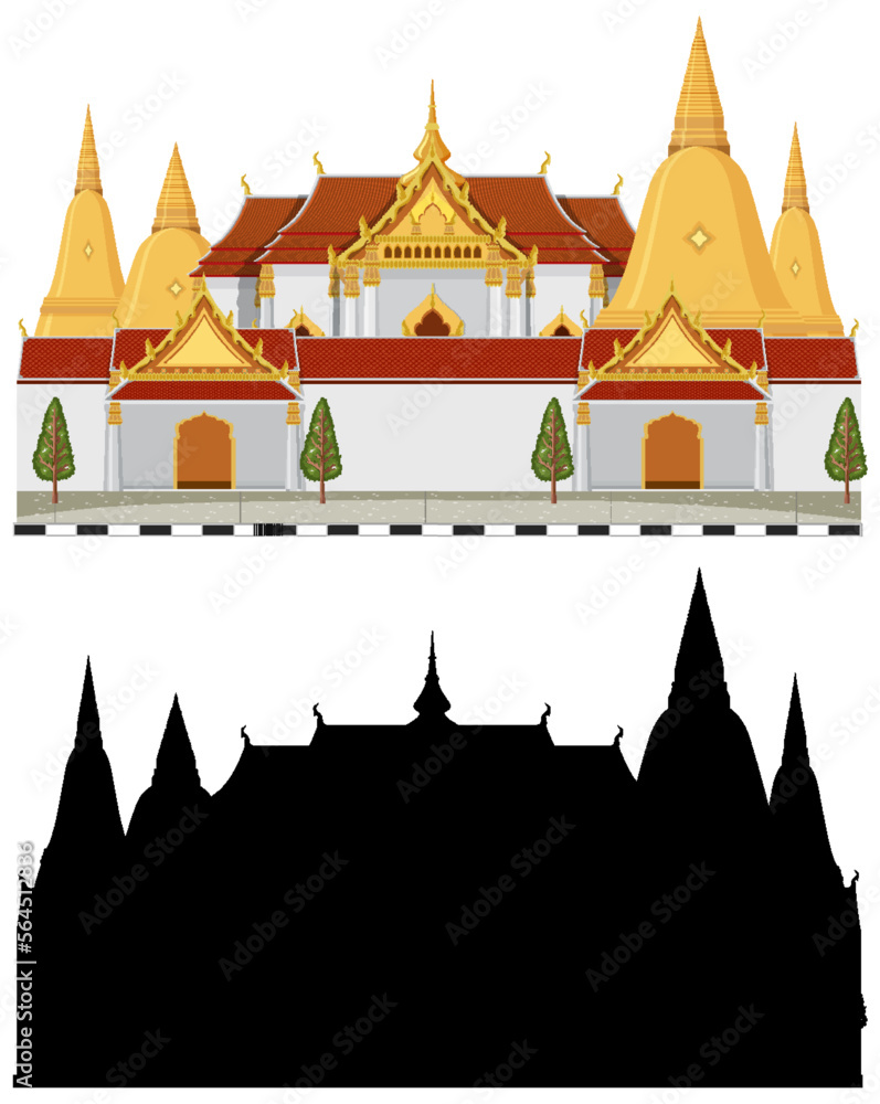 Naklejka premium Thailand tourist attraction landmark with silhouette