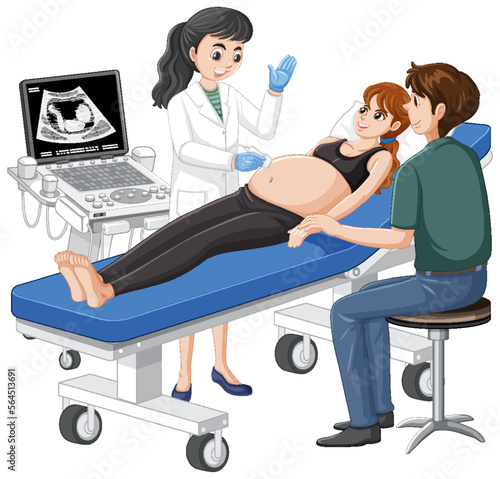 Doctor doing ultrasound scan for pregnant woman