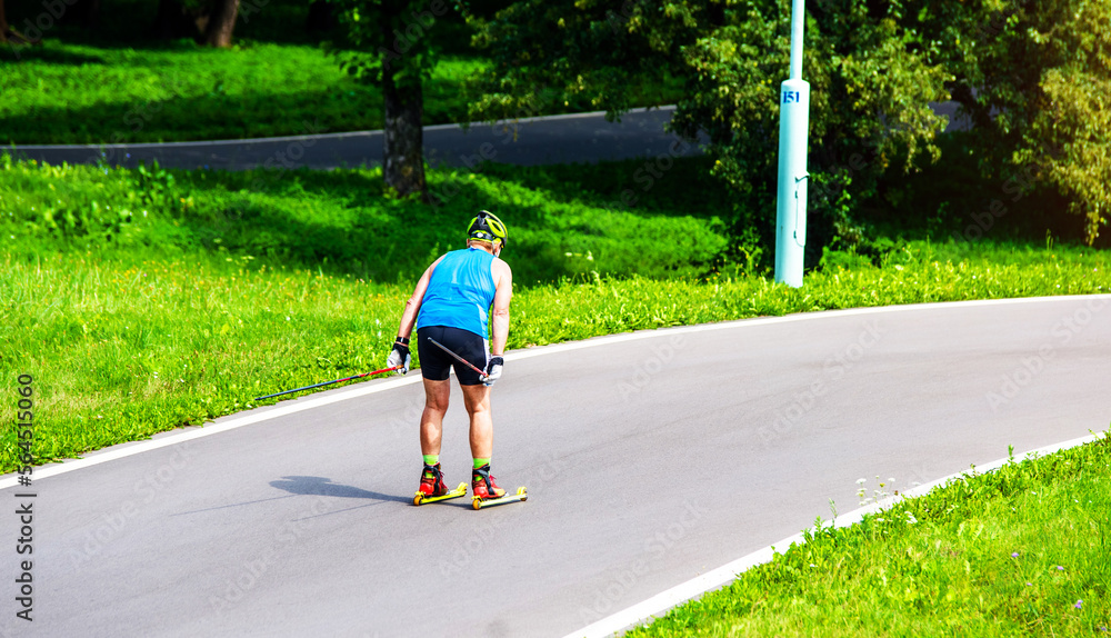 men on skier rides on the track
men on skier rides on the track