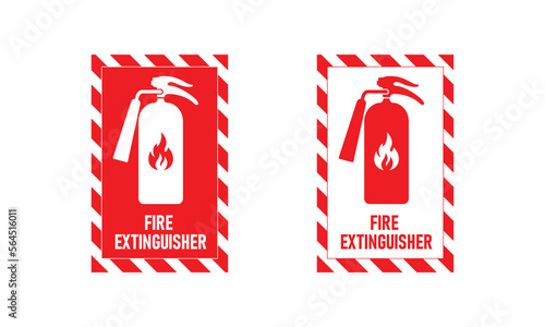 Fire extinguisher signs ,Firefighters tools for flame fighting attention colored vector
