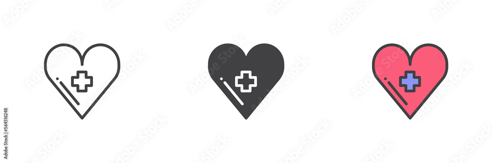 Medical heart different style icon set Medical heart different style icon set