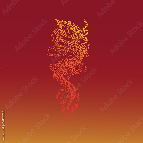 Line art vector Chinese dragon illustration. used for chinese  japanese festivals.