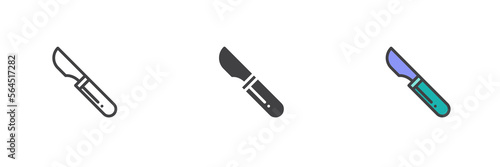 Surgery scalpel different style icon set