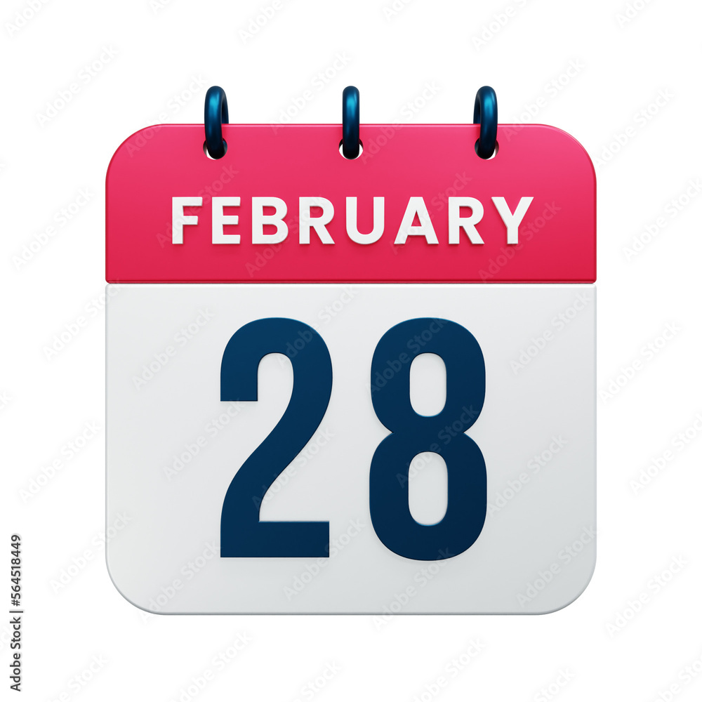 February Realistic Calendar Icon 3D Illustration Date February 28 February Realistic Calendar Icon 3D Illustration Date February 28