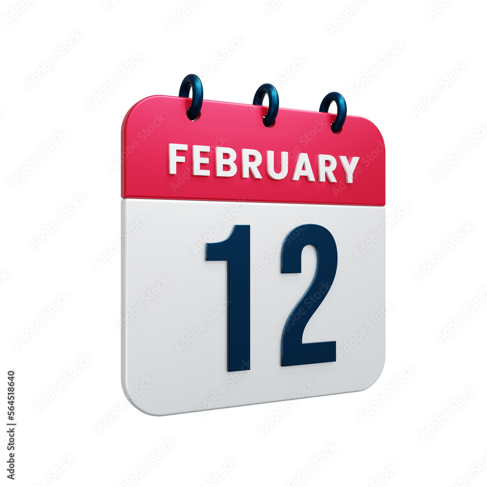 February Realistic Calendar Icon 3D Illustration Date February 12 February Realistic Calendar Icon 3D Illustration Date February 12
