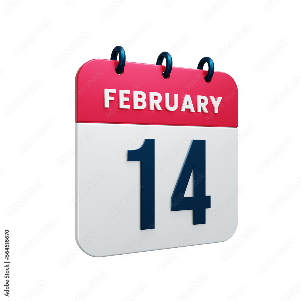 February Realistic Calendar Icon 3D Illustration Date February 14 February Realistic Calendar Icon 3D Illustration Date February 14