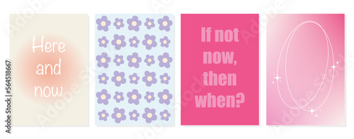 Set of vector posters. Blurred gradient and geometric shapes. Y2k style minimal aesthetic fashion background. Suitable as a cover for stories or social media posts.