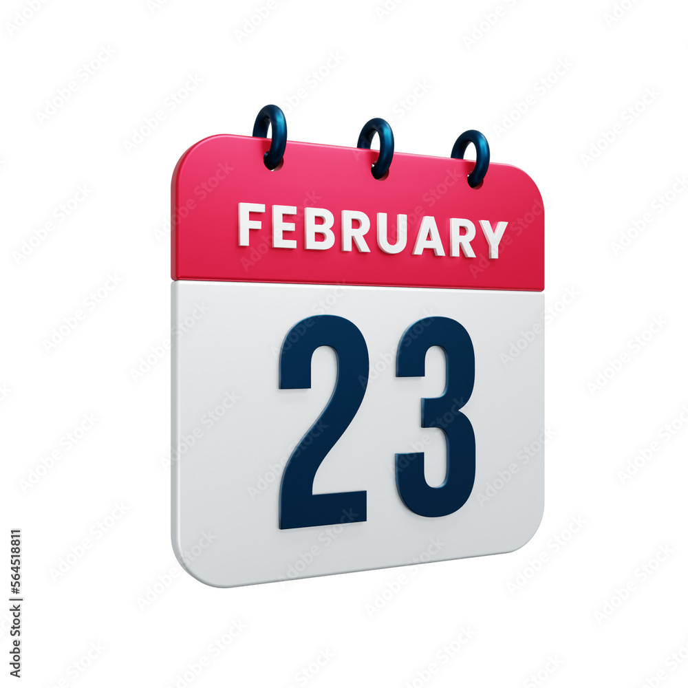 February Realistic Calendar Icon 3D Illustration Date February 23 February Realistic Calendar Icon 3D Illustration Date February 23