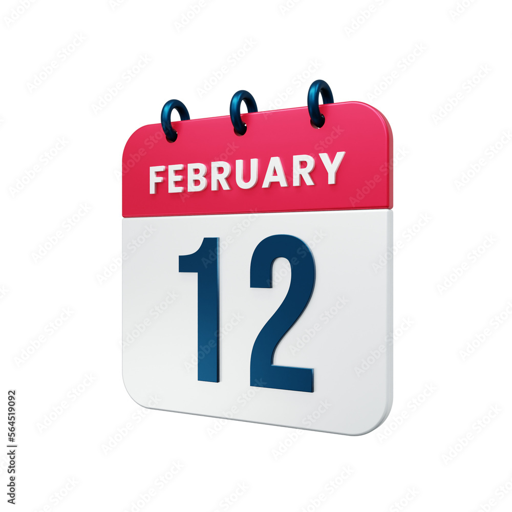 February Realistic Calendar Icon 3D Illustration Date February 12 February Realistic Calendar Icon 3D Illustration Date February 12