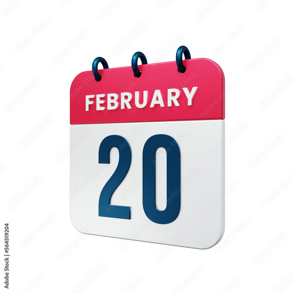 February Realistic Calendar Icon 3D Illustration Date February 20 February Realistic Calendar Icon 3D Illustration Date February 20
