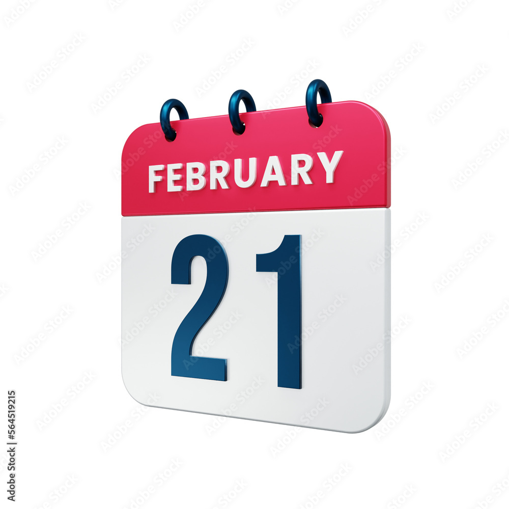 February Realistic Calendar Icon 3D Illustration Date February 21 February Realistic Calendar Icon 3D Illustration Date February 21
