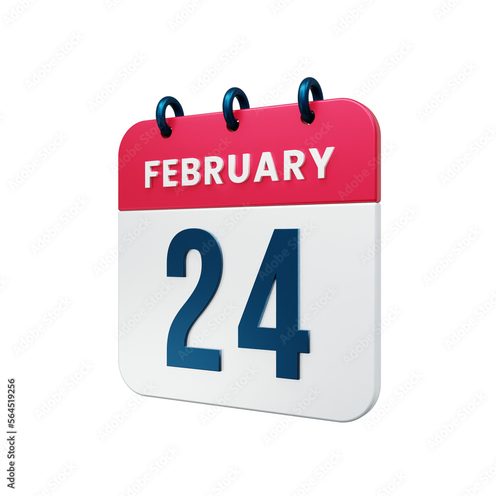 February Realistic Calendar Icon 3D Illustration Date February 24 February Realistic Calendar Icon 3D Illustration Date February 24