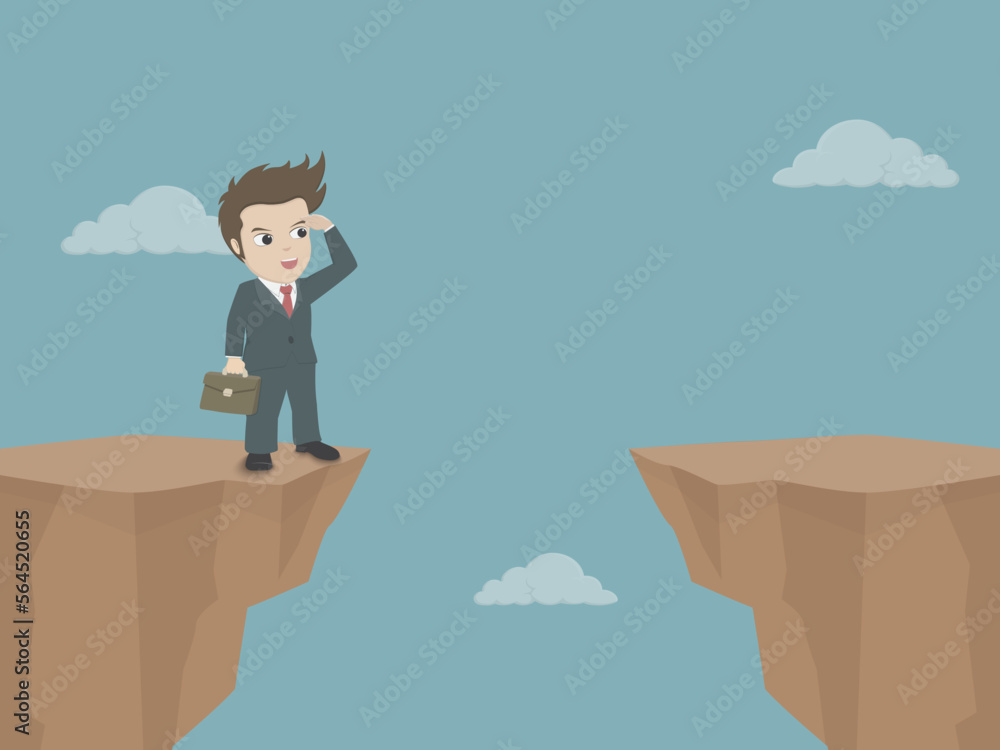 businessman standing and looking for new business opportunity on the high cliff. businessman standing and looking for new business opportunity on the high cliff.