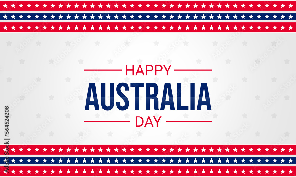 Happy Australia Day Text Over Patriotic Horizontal white Background with Stars and Borders, Australian Day Typography Message with Flags Border, Australian Day Greeting Card Design