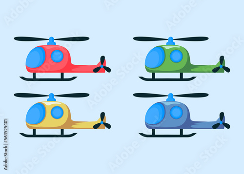 a set of vector illustrations of cartoon hellicopter air vehicles in different colors photo