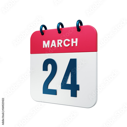 March Realistic Calendar Icon 3D Illustration Date March 24