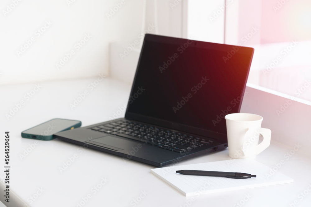 Single black laptop notepad pen and mobile phone online connected via sharing hotspot ready for meeting and run project, business conception brain strom and get idea for customer. Single black laptop notepad pen and mobile phone online connected via sharing hotspot ready for meeting and run project, business conception brain strom and get idea for customer.