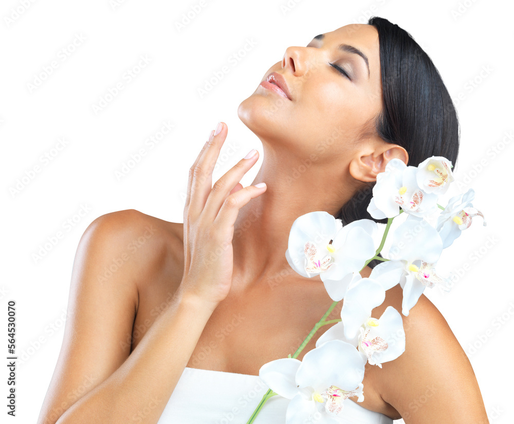 An attractive young woman holding a flower isolated on a PNG background. An attractive young woman holding a flower isolated on a PNG background.