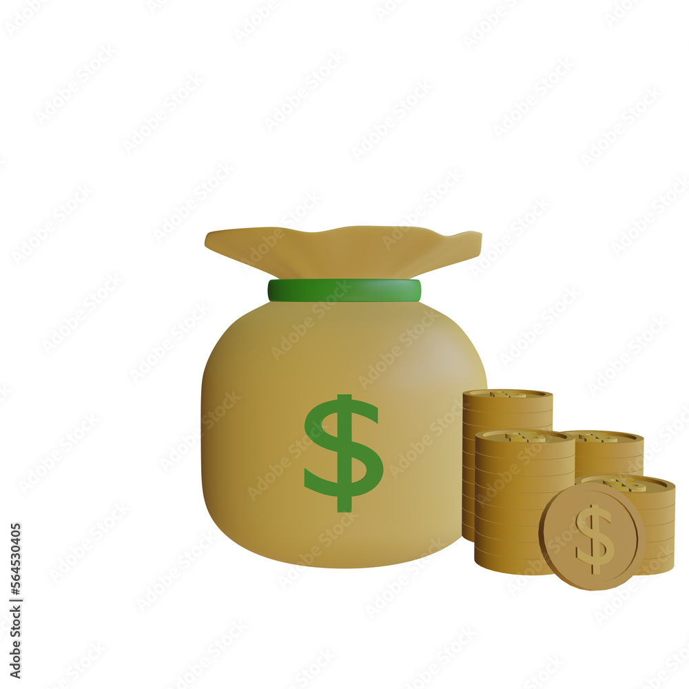 3d bag with money 3d bag with money