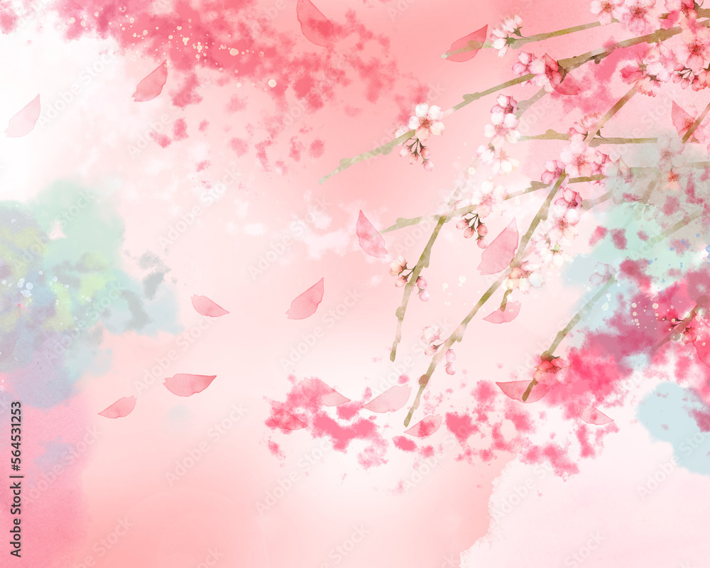 水彩の桜の花とピンクの抽象的な背景