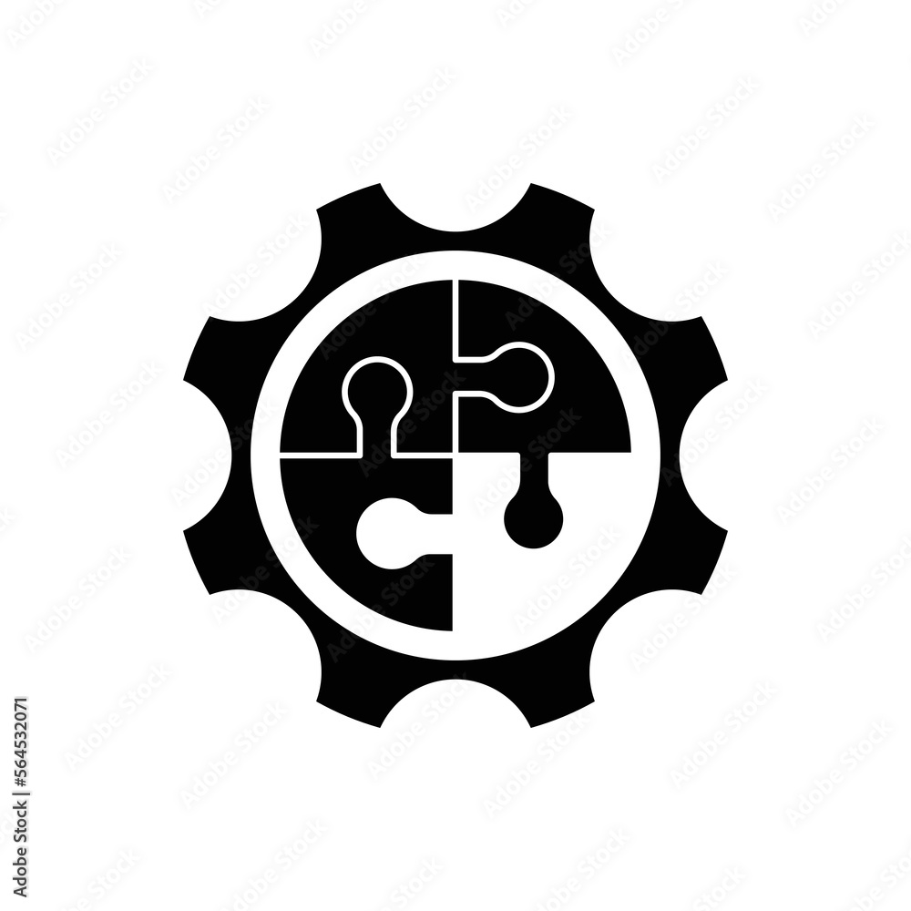 Jigsaw puzzle and gear icon design. Problem solving vector icon. Vector illustration Jigsaw puzzle and gear icon design. Problem solving vector icon. Vector illustration