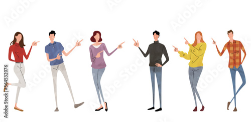 ベクターイラスト素材：指で示す人物セット