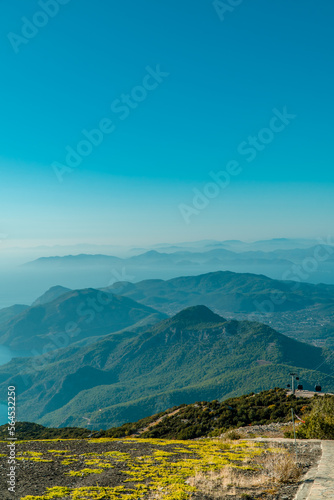 Vertical aerial view of the stunning landscapes of Oludeniz, Turkey