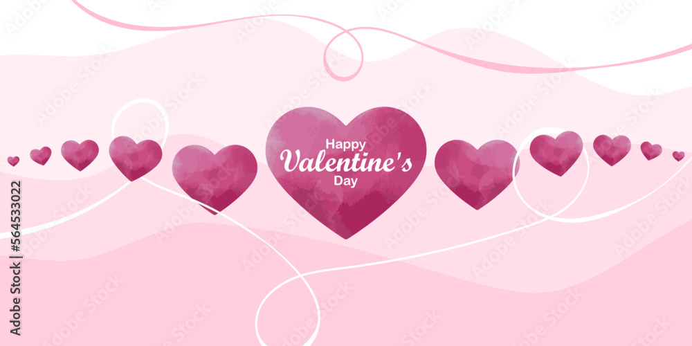 Gentle vector card in pink tones for Valentine's Day with watercolor hearts and text