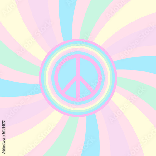 Background in hippie style with waves and peace sign.