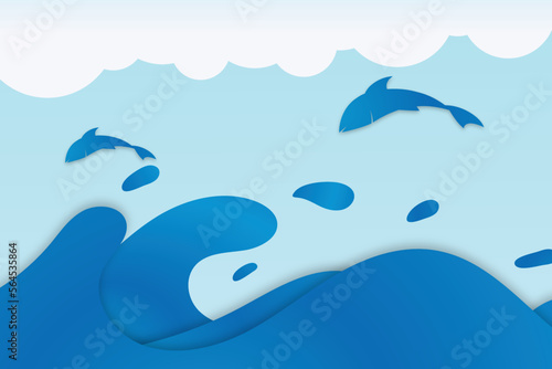 abstract wave background with fishes vector design