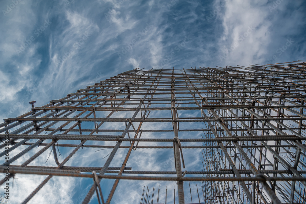 Fototapeta premium Column reinforcement cage ready for formwork.