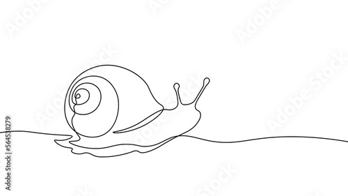 One continuous line art snail symbol. Sketch black drawing animal slow shell wildlife. Garden natural slow metaphor vector illustration