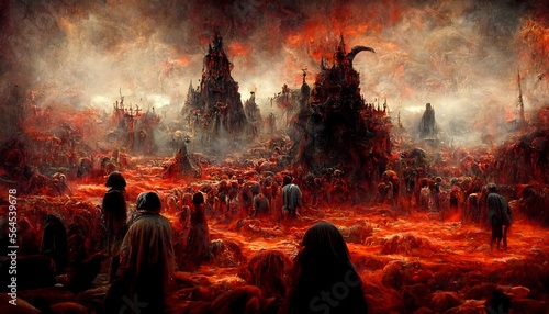 Valokuva hell landscape hellish environment demons in the background evil sinister cinema