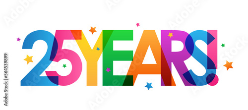 25 YEARS! colorful typography banner with stars on transparent background