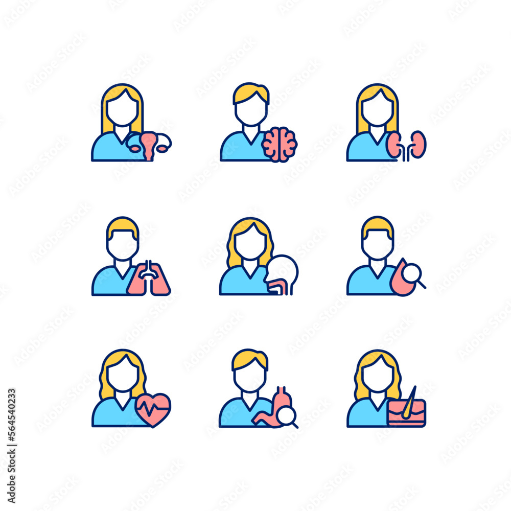 Hospital services pixel perfect RGB color icons set. Cardiologist, gastroenterology. Diagnostics and treatment. Isolated vector illustrations. Simple filled line drawings collection. Editable stroke Hospital services pixel perfect RGB color icons set. Cardiologist, gastroenterology. Diagnostics and treatment. Isolated vector illustrations. Simple filled line drawings collection. Editable stroke