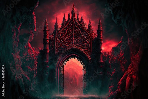 illustration of sinful curse hell gate with smoke and flame Generative Ai