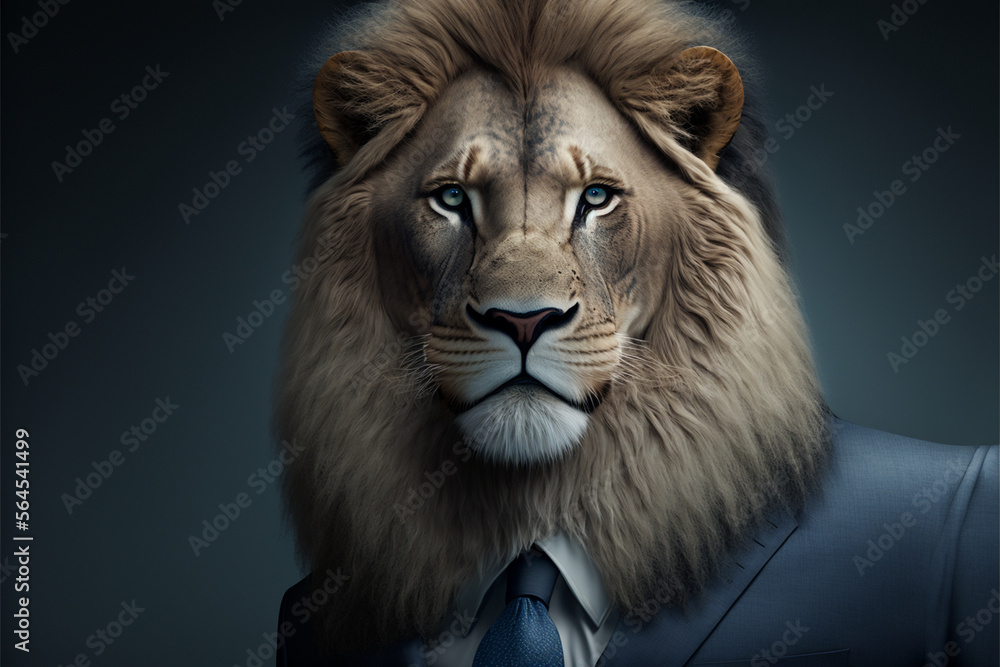 Cute Portrait of a Lion dressed in a formal business suit, Generative AI Cute Portrait of a Lion dressed in a formal business suit, Generative AI