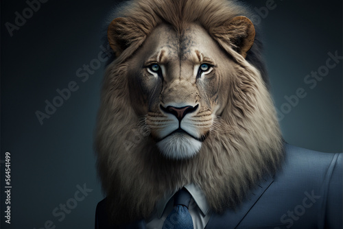 Cute Portrait of a Lion dressed in a formal business suit  Generative AI